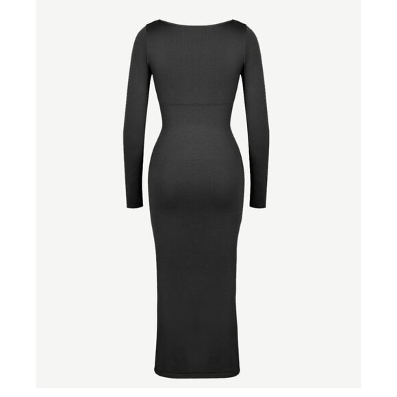 Long Sleeve Built-In Shapewear Midi Dress With High Slit - Picture 8 of 11